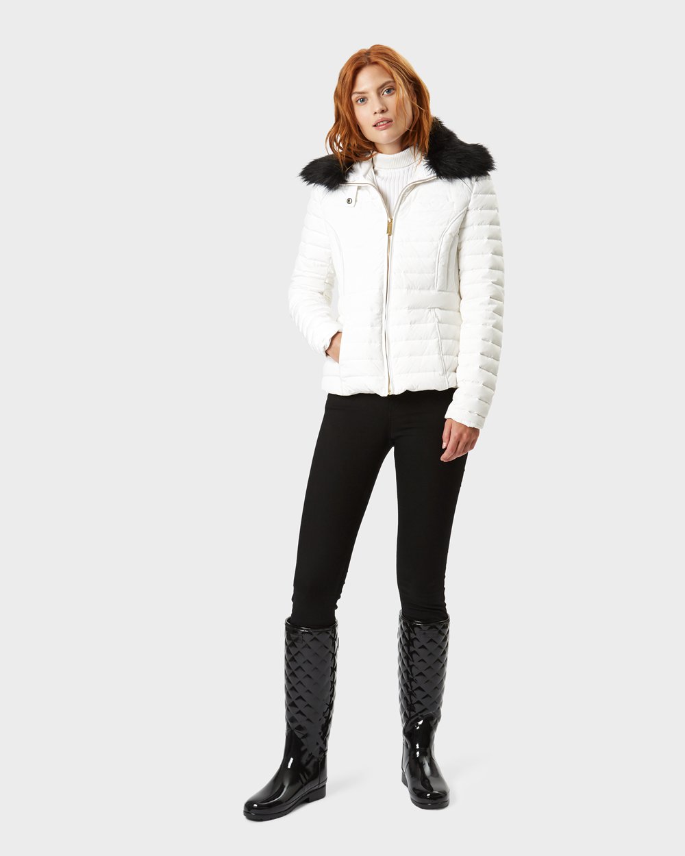 Hoge Regenlaarzen Dames - Hunter Refined Slim Fit Adjustable Quilted - Zwart - 98DUZAESQ